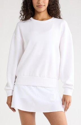 Zella Soft Luxe Boxy Crew Sweatshirt in White Stone at Nordstrom, Size Xx-Large