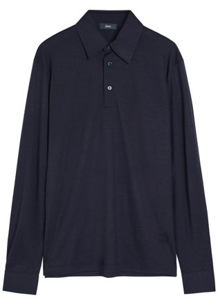 Herno Long-sleeve Wool-jersey Polo Shirt - Navy - XL
