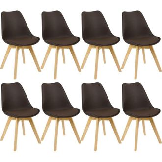 Woltu Set di 8 sedie - Marrone- Sedia scandinava - Gambe in legno (8 sedie in Legno Massello e Pelle Sintetica)