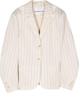 Remain Drapy pinstriped single-breasted blazer - women - Polyester/Linen/Flax/Viscose/Elastane - 36 - Neutrals