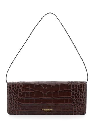 Victoria Beckham Womens Clutch Dorian East-West Brown Leather Calf Shoulder Bags