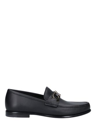 Ferragamo Black Leather Loafers with Metal Bit Detail