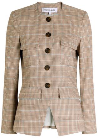 Veronica Beard Orrin Hounds Tooth Woven Jacket - Light Tan - 6 (UK10 / S)
