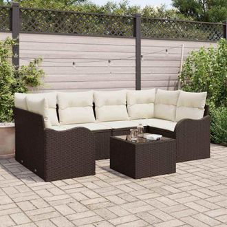 vidaXL Conjunto De Sof&aacute; De Jard&iacute;n 7 Pcs Marr&oacute;n, Crema 55 X 55 X 37 Cm Vidaxl
