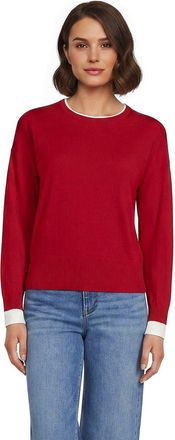 Lands End Double Trim Cotton Crew Neck Sweater in Compass Red/white at Nordstrom, Size X-Large