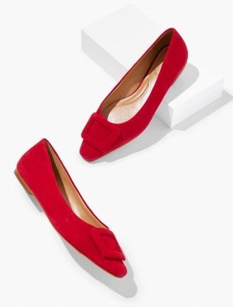 Talbots Whitley Buckle Suede Flats - Red - 10 1/2 M Talbots