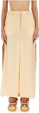 Lanvin Lange Getailleerde Rok met Split - Dames - Maxi Rokken - Beige - XS - Leer - Rokken