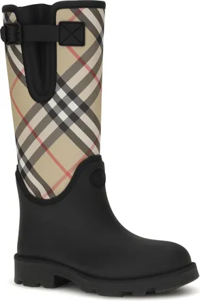 Burberry Womens Rubber High Boots Marsh Stamp Black
