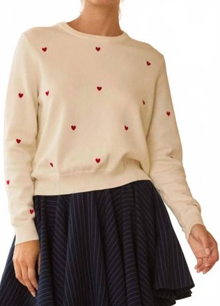 Skies Are Blue Clothing Heart Embroidery Sweater Top In White And Red