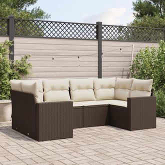vidaXL Set Sof&aacute;s De Jard&iacute;n 6 Piezas Y Cojines Rat&aacute;n Sint&eacute;tico Marr&oacute;n Vidaxl