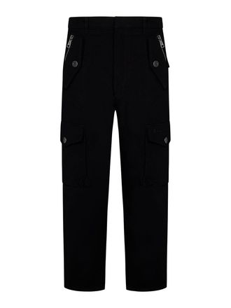 Balmain Black Cargo Pants with Silver Logo Plate