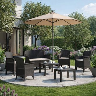 Dmora Set Salotto Da Esterno Curno, Salottino Outdoor 6 Posti, 2 Tavolini Made In Italy, Impermeabile Idrorepellente, Nero Antracite