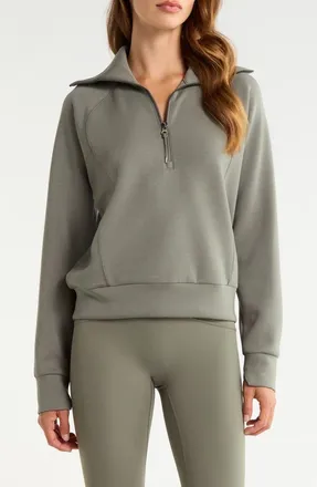 Spanx AirEssentials Half Zip Sweatshirt in Frosted Moss at Nordstrom, Size X-Large