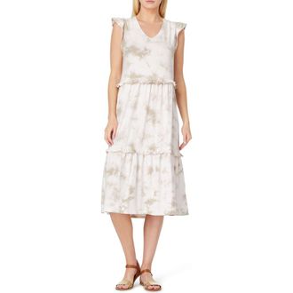 C&C California Jada Tiered Ruffle Midi Dress in Sand Tie Dye at Nordstrom Rack, Size Small