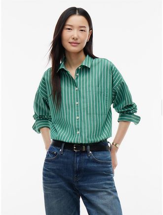 Tommy Hilfiger Womens Relaxed Fit Striped Poplin Pocket Shirt - Nouveau Green - XL