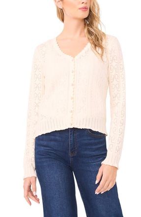 CeCe by Cynthia Steffe Pointelle Stitch Bow Cotton Cardigan in Eggnog at Nordstrom, Size Xx-Small