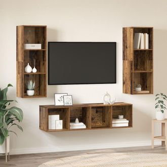 Berkfield Home TV Cabinet Set with Shelf Wall-mounted with Storage 3 pcs Old wood 37 x 37 x 142.5 cm in Brown
