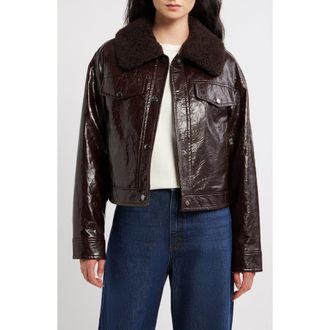 Michael Kors Faux Patent Leather & Faux Shearling Jacket in Deep Red at Nordstrom, Size X-Small
