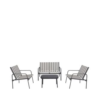 DRAWER Sal&oacute;n de jard&iacute;n para 4 personas con rayas en acero y textilene - Gris