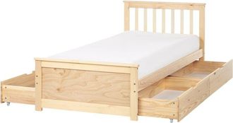 Beliani Cama Con Somier De Madera De Pino Mdf Minimalista Con Almacenaje 4 Cajones 90 X 200 Cm Marr&oacute;n Claro Olendon