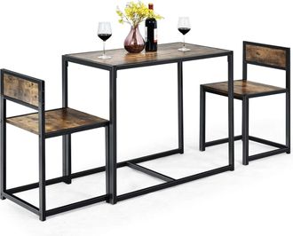 Costway Costway Juego De Mesa Y 2 Sillas De Comedor Grupo De Mueble Con Marco De Metal Para Bar Habitaciones Peque&ntilde;as Cocina Bistr&oacute; Marr&oacute;n