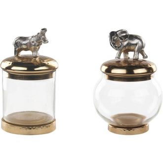 Beliani Set di 2 cofanetti decorativi in vetro Barattoli per animali Oro e argento Laki