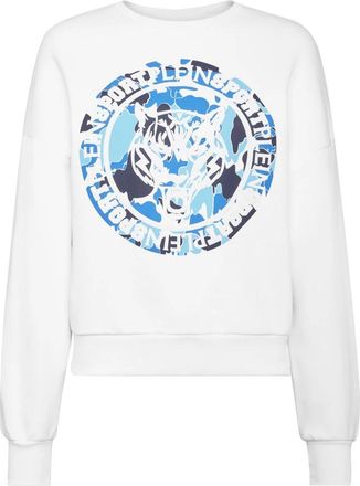 Plein Sport Carbon Tiger Sweatshirt - Dames - Sportshirts - Wit - XS - Katoen - Fitness