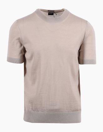 HUGO BOSS Mens Boss Black H UMAURO KNITTED T-SHIRTS OPEN BEIGE - Cream - Size: 40