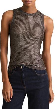 Reiss Tia Chevron Stitch Metallic Tank in Gunmetal at Nordstrom Rack, Size X-Small
