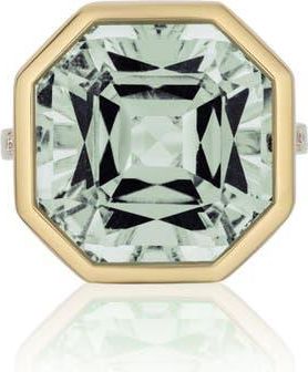 Goshwara Gossip Octagon Cut Stone & Pav&eacute; Diamond Ring in Translucent Green at Nordstrom, Size 7