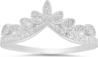 Queen Jewels Vintage Floral V Cubic Zirconia Ring in Silver at Nordstrom Rack, Size 10