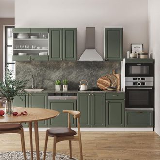 Vicco Mueble De Cocina Fame-line, Verde-dorado Casa De Campo/blanco, 300 Cm Con Armario Alto, Sin Encimera, Vicco