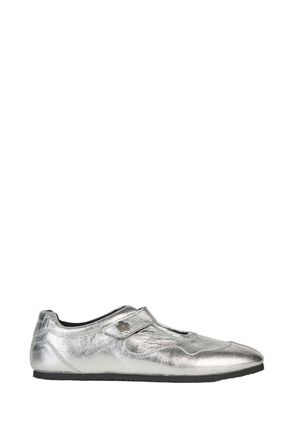 Cecilie Bahnsen Textured Silver Leather Mary Jane Sneakers with Velcro Closure