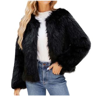 Generic Womens Faux Fur Coat Luxious Cropped Plus Size Fleece Furry Winter Jacket Fluffy Open Front Bolero Faux Fur Shrug Shawl Elegant Solid Soft Fuzzy Thick