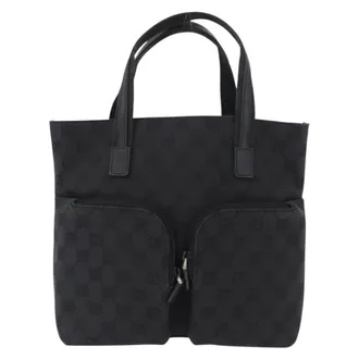 Gucci Double Pocket Tote Gg Canvas And Leather Black Canvas Handbag (Pre-Owned)