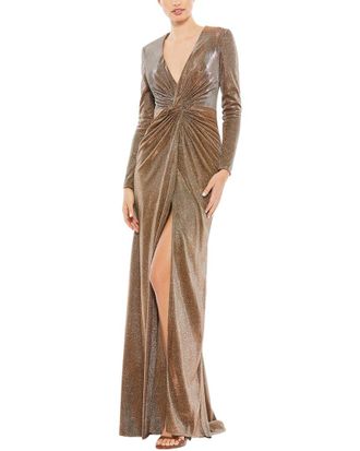 Mac Duggal Front Twist V Neck Long Sleeve Gown