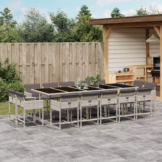 vidaXL Set Comedor Jard&iacute;n Y Cojines 15 Pzas Rat&aacute;n Sint&eacute;tico Gris Claro Vidaxl