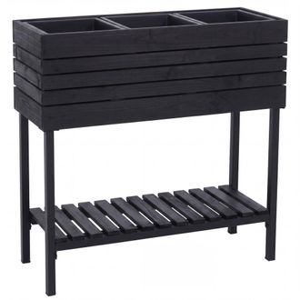 Hhg [nunca Usado] Jardinera Elevada Hhg-459, Macetero Para Flores Y Plantas, Maceta, Estante De Exterior De Madera De Acacia Mvg 79 X 80 X 31 Cm, Negro