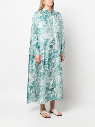 F.R.S. Printed Silk Shirt Dress - Teal