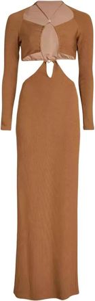 PatBo Maxi-jurk met versieringen en cut-outs - Dames - Maxi kleedjes - Bruin - L - Kleedjes
