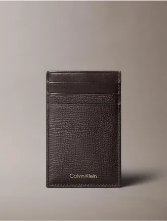 Calvin Klein Mens Premium Leather Clip Card Case - Brown