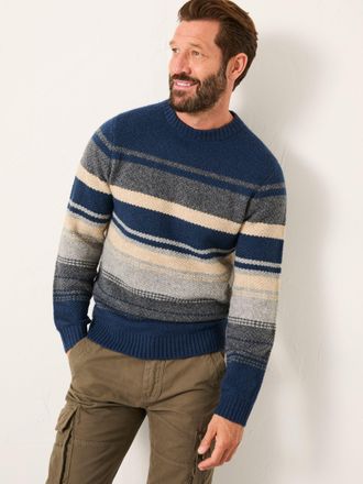 Fat Face FatFace Calder Navy Stripe Crew Neck Knitted Jumper