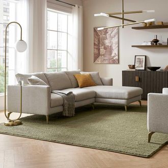 Castlery Spill-Resistant Chaise Sectional Sofa with Removable Frame and Cushion Covers and Brass Legs - Grey | Lena by Castlery