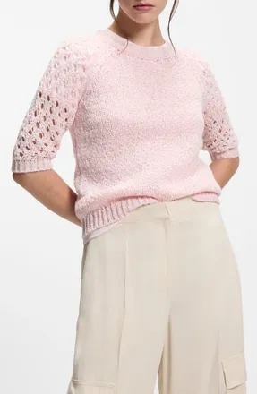 BOSS Fanuka Openwork Detail Sweater in Ocean Rose at Nordstrom, Size Xx-Large
