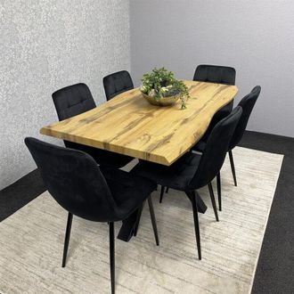 Kosy Koala Wooden Brown Dining Table with 6 Black Velvet Chairs, Stylish Dining Room Furniture