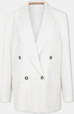 HUGO BOSS Womens Japelara Double Button Lapel Collared Solid Patterned Blazer in Open White - Size 8 UK