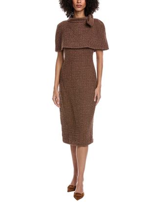 Badgley Mischka Tweed Capelet Midi Dress