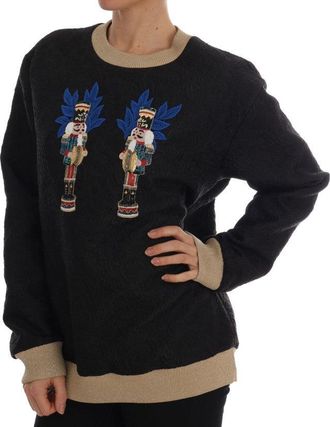 Dolce & Gabbana Womens Black Fairy Tale Brocade Zipper Sweater Cotton Clothing