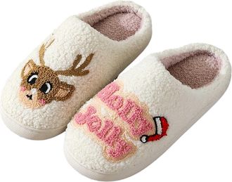 Generic Slippers Women Cozy Couple Winter Shoes With Festive Print For Indoor Outdoor Comfort Christmas Design For Couples Warm Home Clogs Womens Winter Slipp