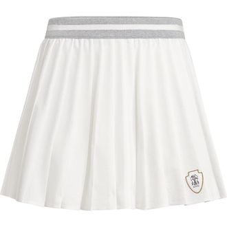 Brunello Cucinelli Techno poplin pleated skirt with logo in White at Nordstrom, Size 44 It